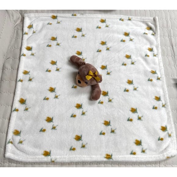 Lila & Jack White Gold Yellow Flowers Bow BEAR Baby Blanket Security Lovey 24" x - Picture 1 of 6